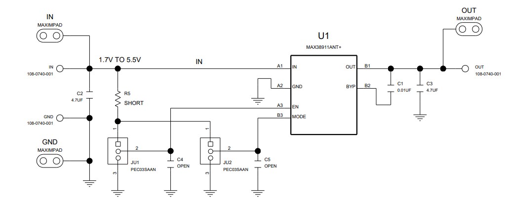 Schematic - Analog Devices / Maxim Integrated MAX38911 WLP Evaluation Kit